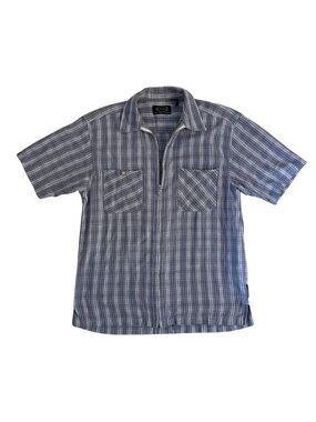 1990’s On the Brink Blue and White Plaid Short-Sleeve Zip Down Shirt